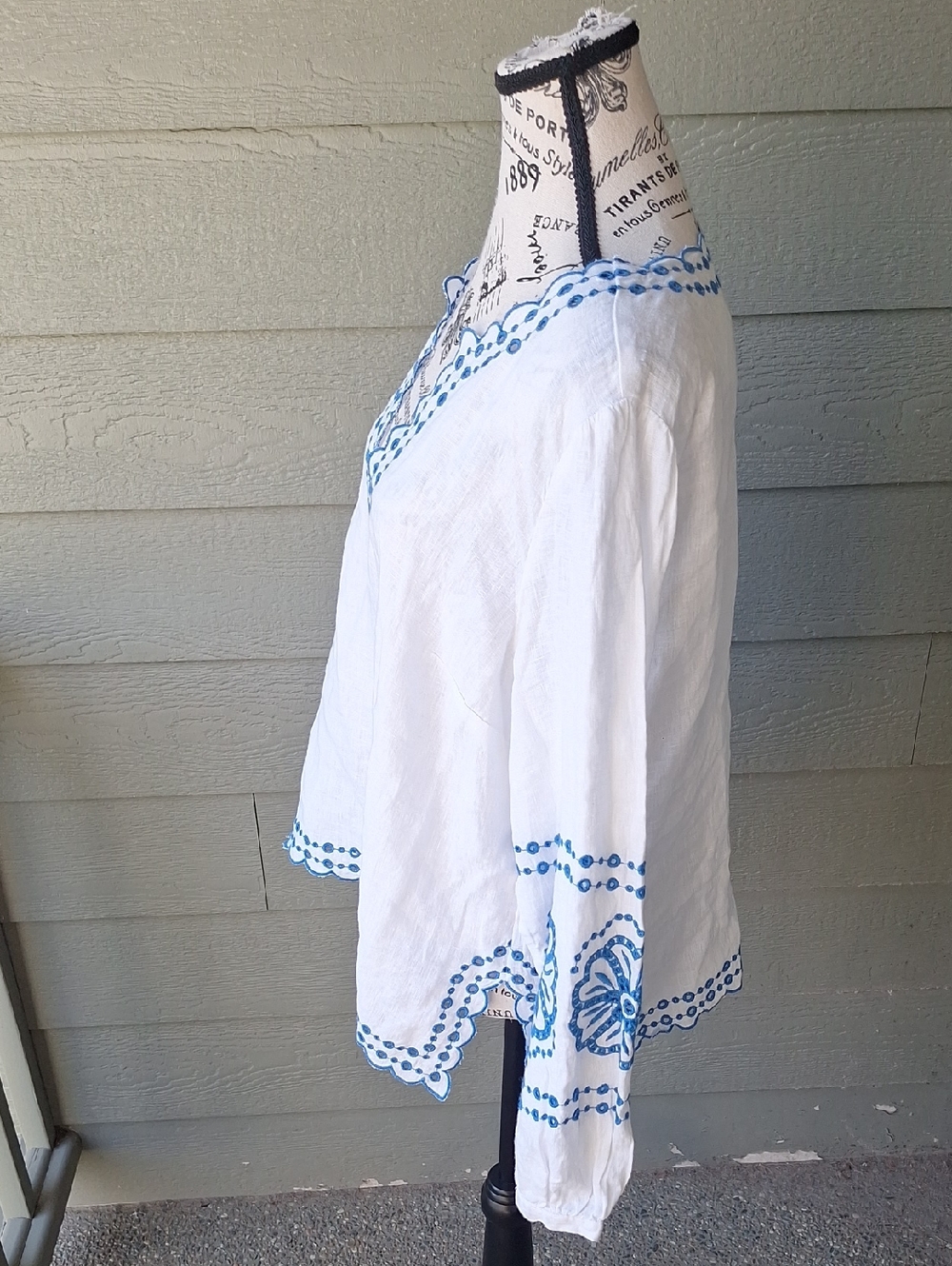 J. Crew Bungalow Embroidered Tunic Top Linen White & Blue Size L - Picture 12 of 12